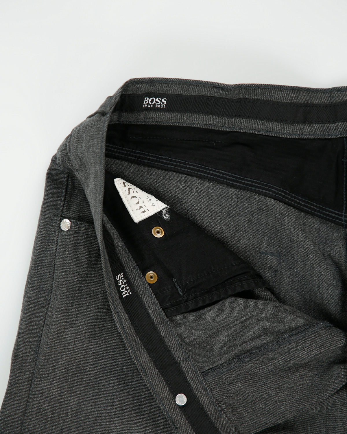 Vintage 1990s Hugo Boss Marl Grey Mid Rise Wool Blend Relaxed Fit Straight Leg Trousers - W35 L27
