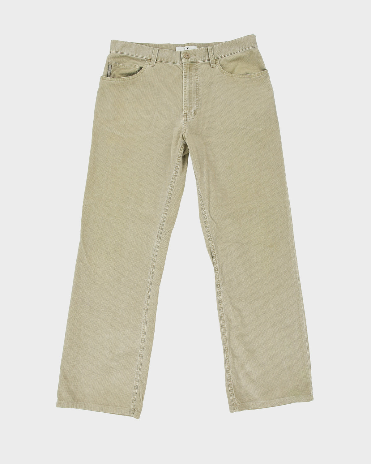 Vintage Y2K 00s Armani Exchange Khaki Mid Rise Relaxed Fit Straight Leg Corduroy Trousers - W32 L30