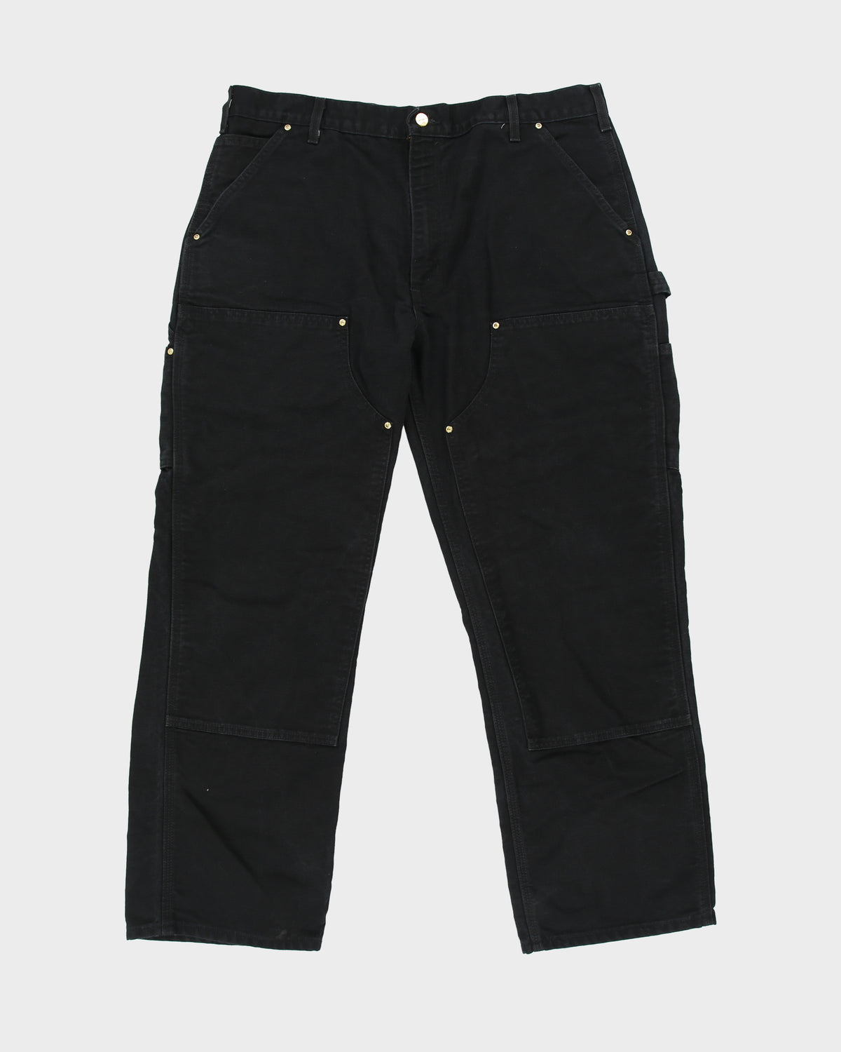 Vintage Carhartt B01 BLK Firm Duck Double Front Canvas Union Made In USA Loose Fit Carpenter Trousers - W38 L30
