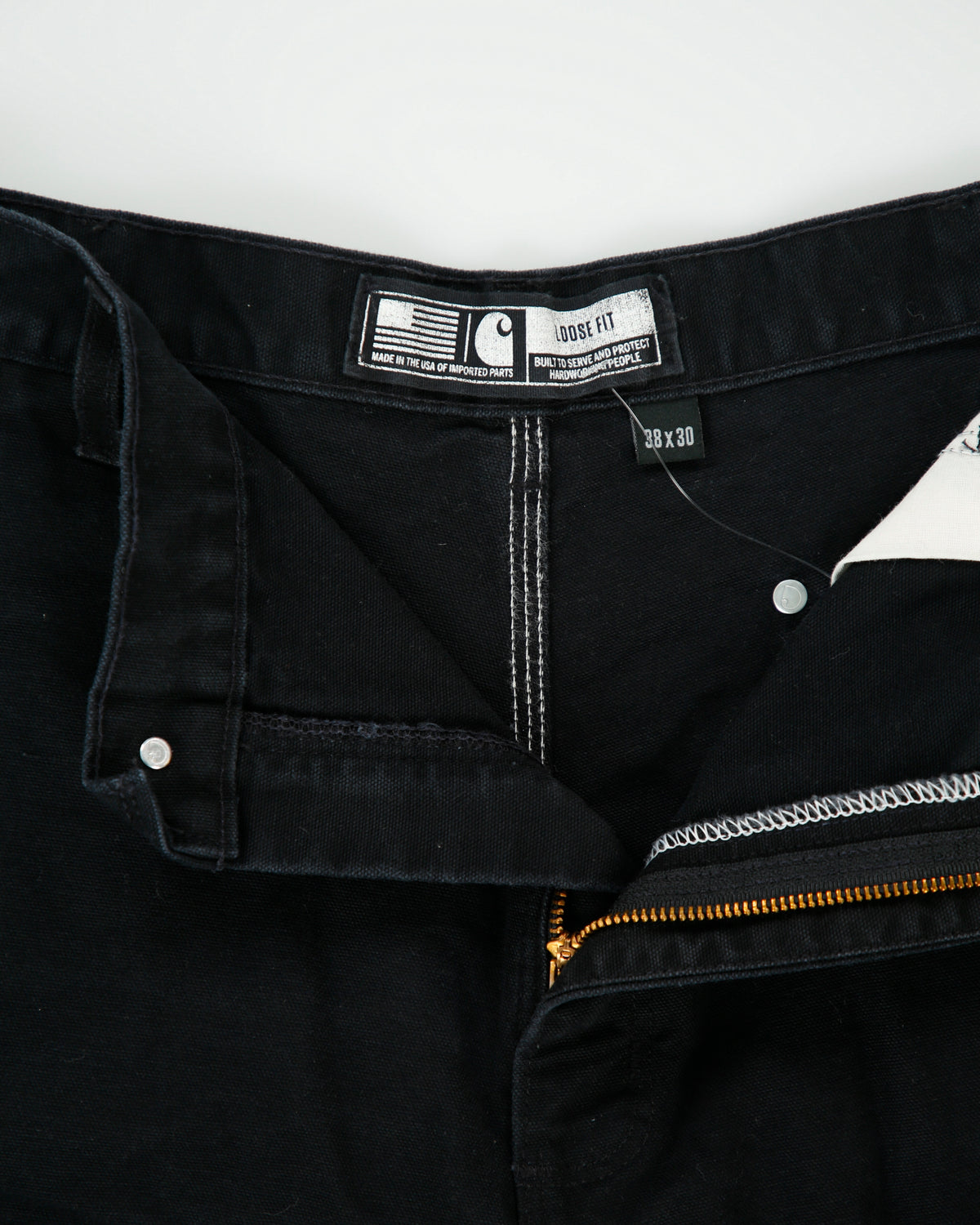 Vintage Carhartt B01 BLK Firm Duck Double Front Canvas Union Made In USA Loose Fit Carpenter Trousers - W38 L30
