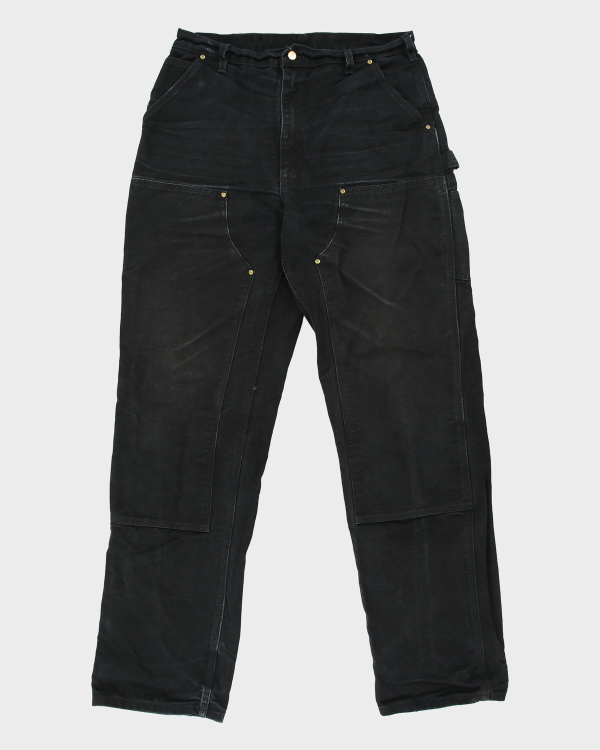 Vintage Carhartt B01 BLK Firm Duck Double Front Canvas Union Made In USA Loose Original Fit Carpenter Trousers - W36 L36