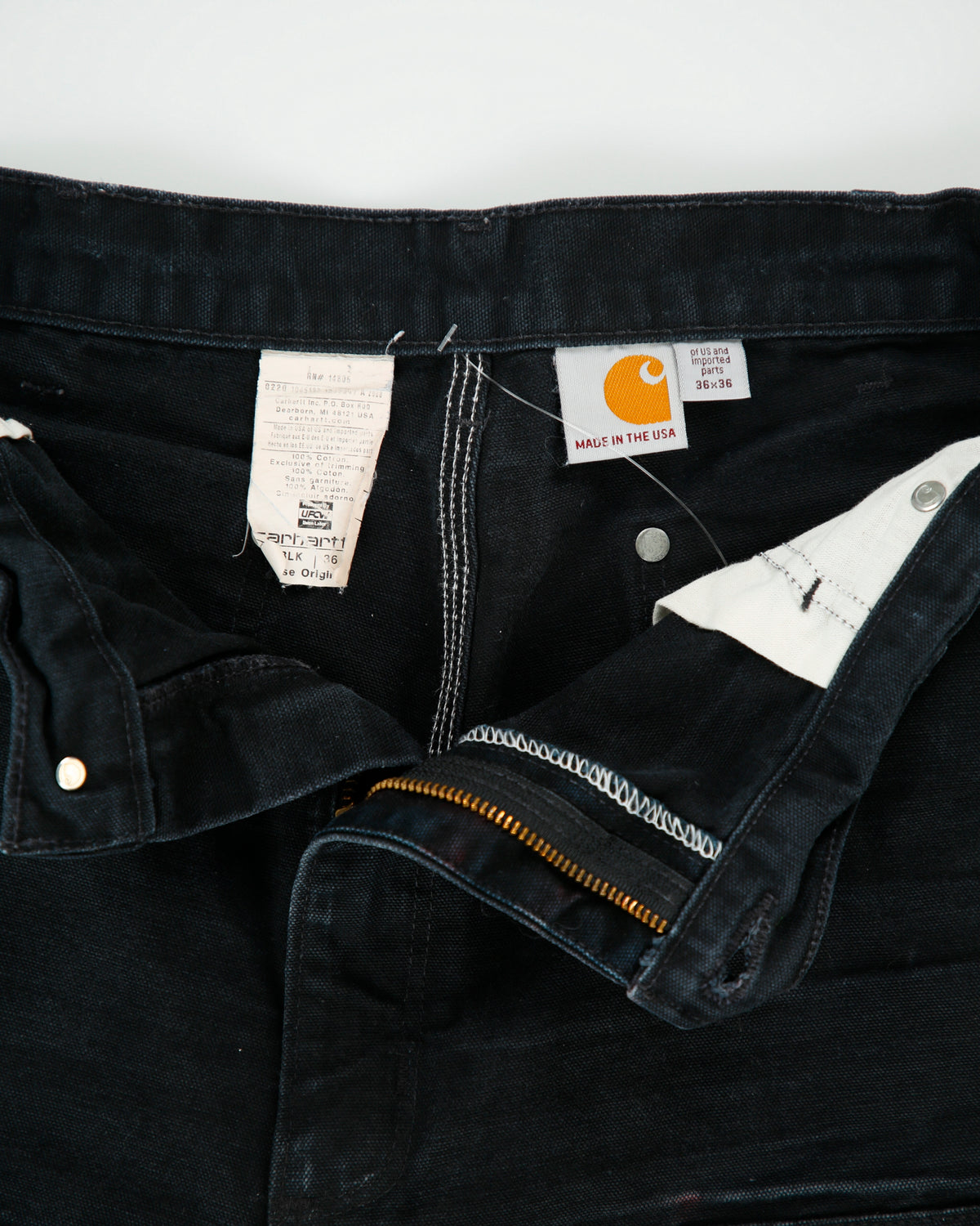 Vintage Carhartt B01 BLK Firm Duck Double Front Canvas Union Made In USA Loose Original Fit Carpenter Trousers - W36 L36