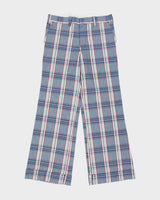 Vintage 1970s Mid Rise Plaid Made In Canada Flared Canvas Trousers - W34 L33