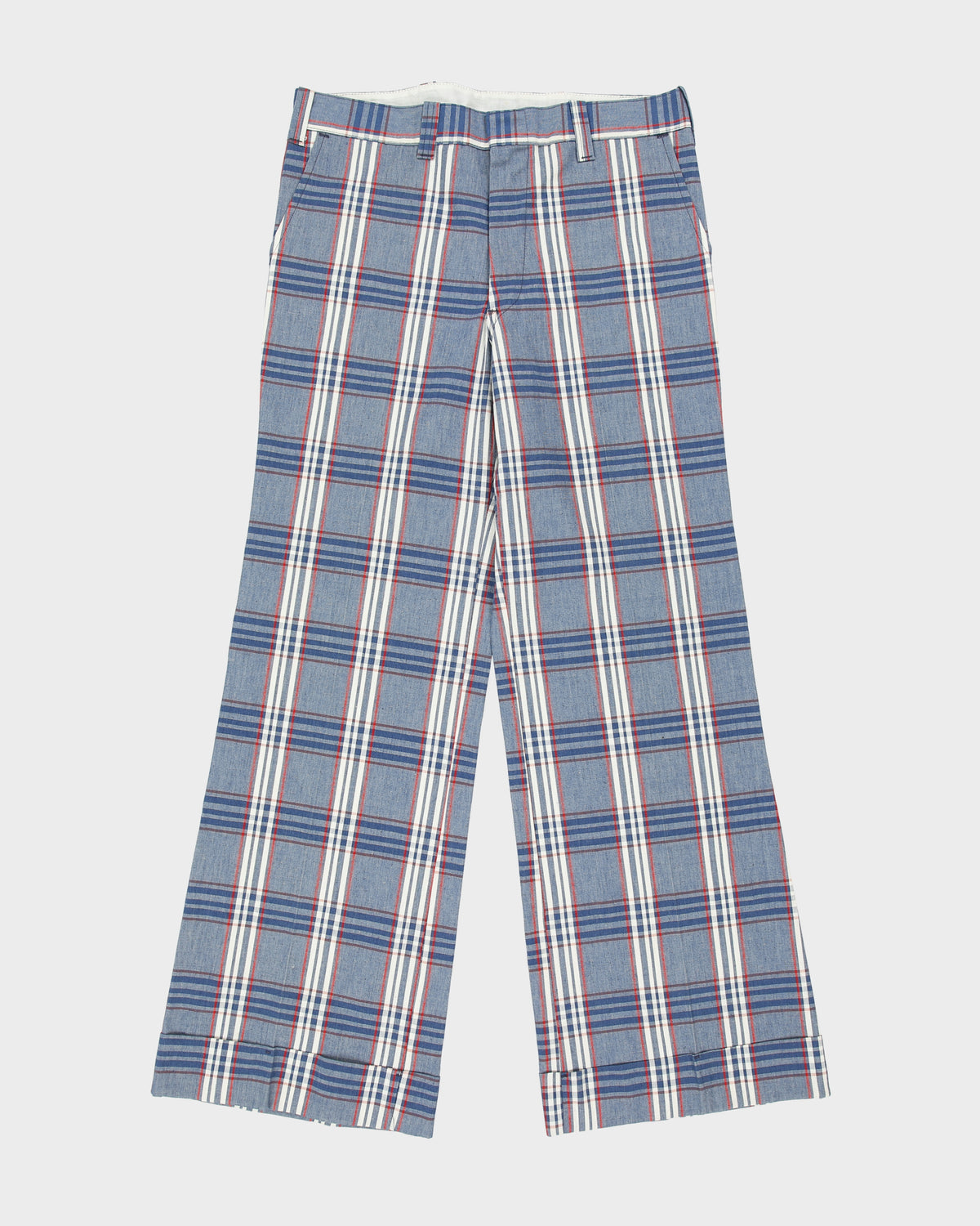 Vintage 1970s Mid Rise Plaid Made In Canada Flared Canvas Trousers - W34 L33