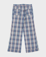 Vintage 1970s Mid Rise Plaid Made In Canada Flared Canvas Trousers - W34 L33