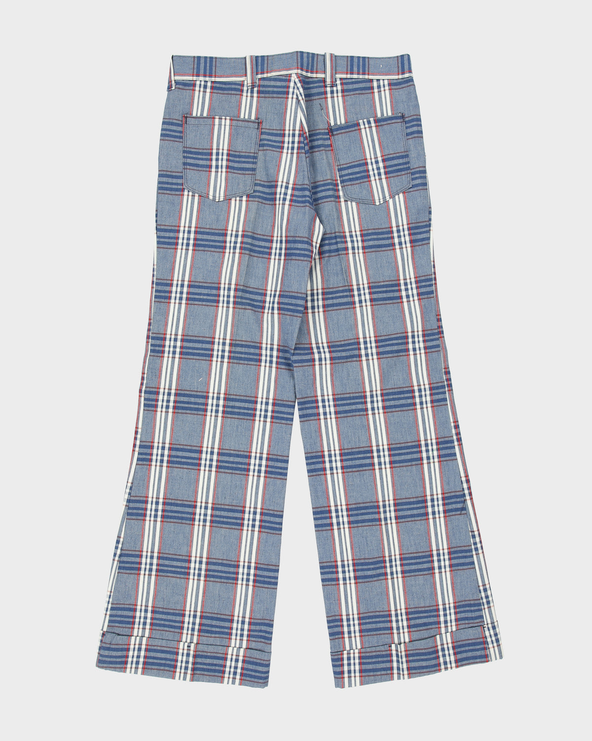 Vintage 1970s Mid Rise Plaid Made In Canada Flared Canvas Trousers - W34 L33