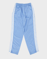 Vintage '03 Y2K Kappa Satin Blue Full Tape Logo Loose Fit Straight Leg Tracksuit Bottoms - L