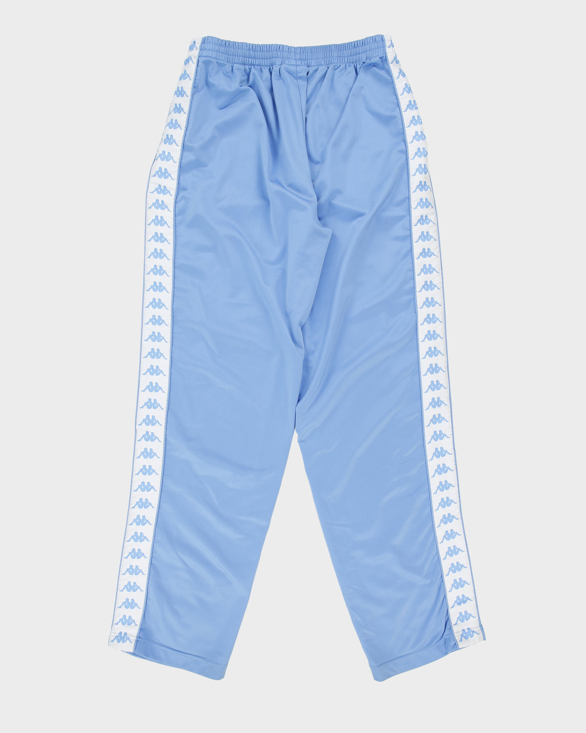 Vintage '03 Y2K Kappa Satin Blue Full Tape Logo Loose Fit Straight Leg Tracksuit Bottoms - L