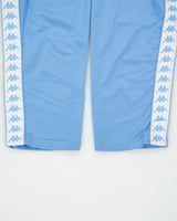 Vintage '03 Y2K Kappa Satin Blue Full Tape Logo Loose Fit Straight Leg Tracksuit Bottoms - L