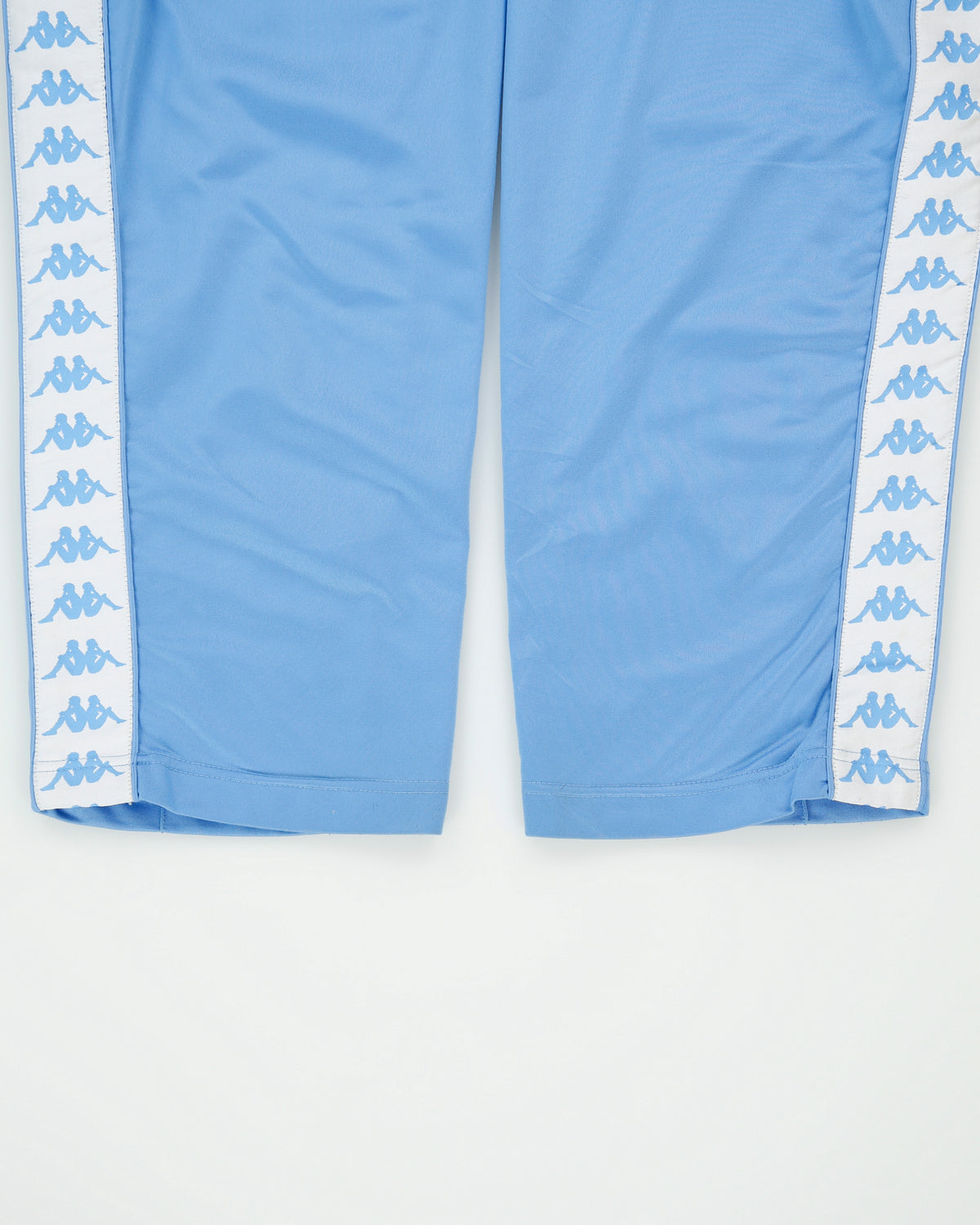 Vintage '03 Y2K Kappa Satin Blue Full Tape Logo Loose Fit Straight Leg Tracksuit Bottoms - L
