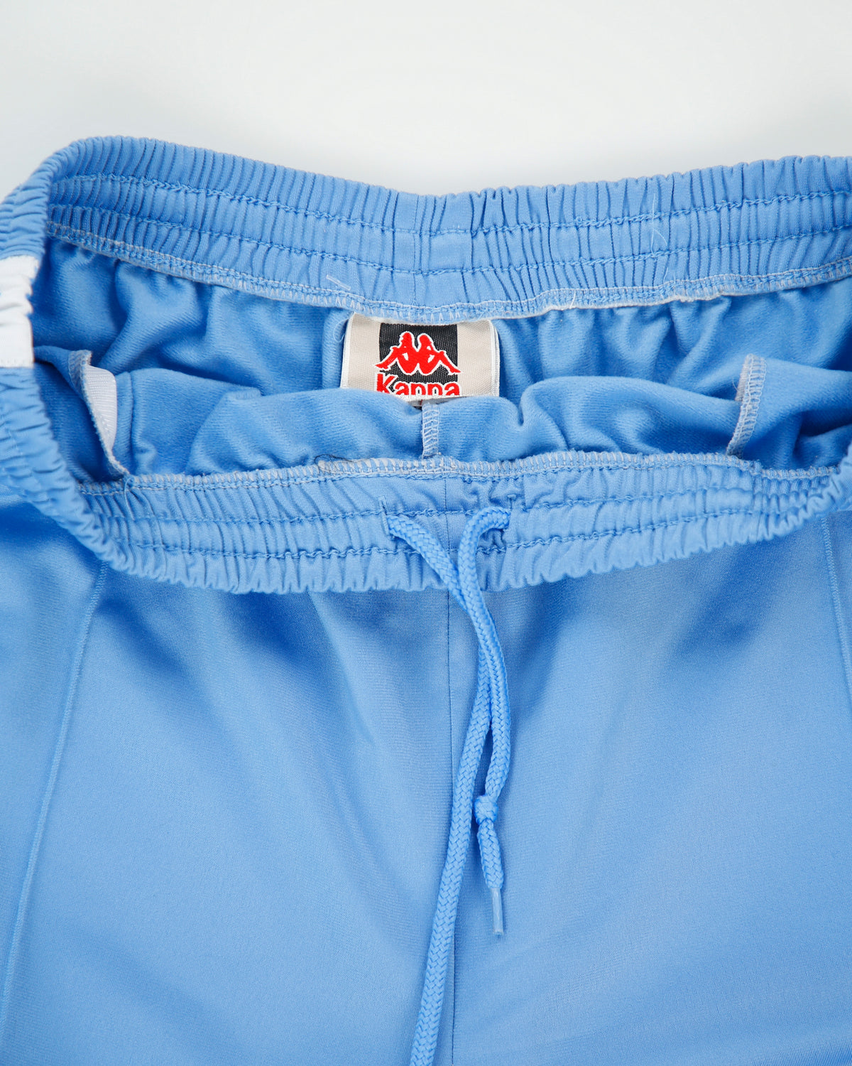 Vintage '03 Y2K Kappa Satin Blue Full Tape Logo Loose Fit Straight Leg Tracksuit Bottoms - L