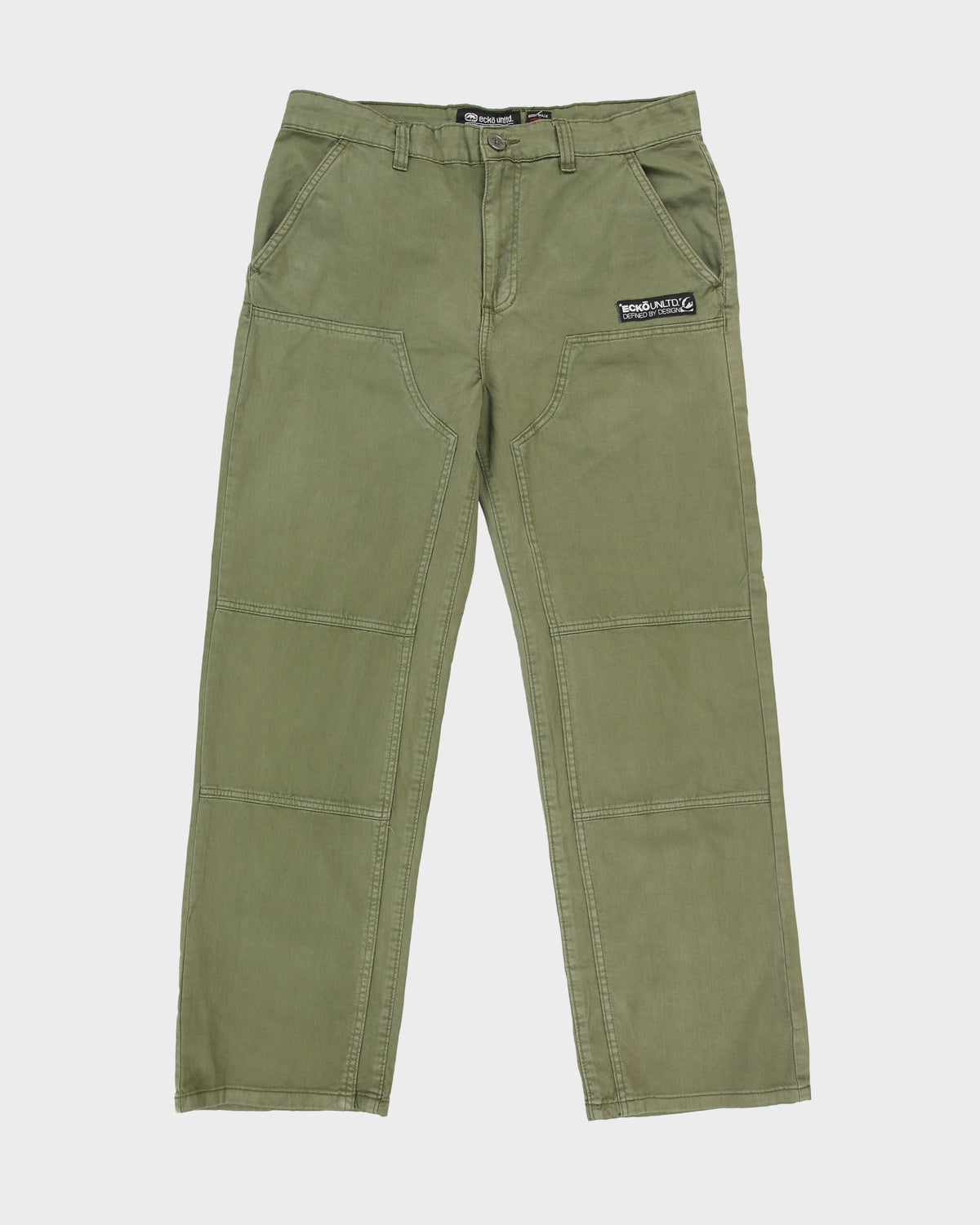 Vintage Y2K 00s Ecko UNLTD Olive Khaki Canvas Relaxed Fit Wide Leg Double Knee Trousers - W36 L31