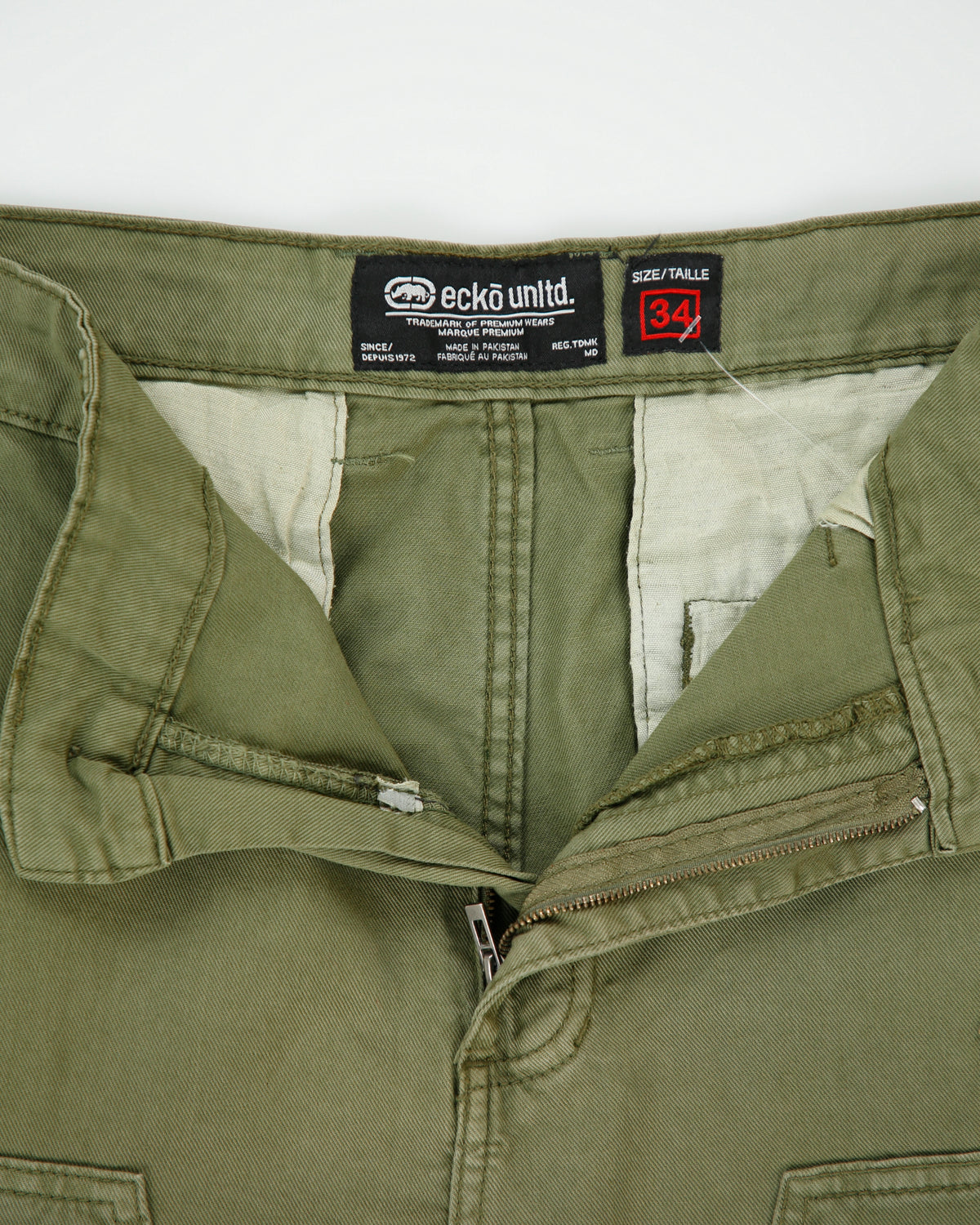 Vintage Y2K 00s Ecko UNLTD Olive Khaki Canvas Relaxed Fit Wide Leg Double Knee Trousers - W36 L31