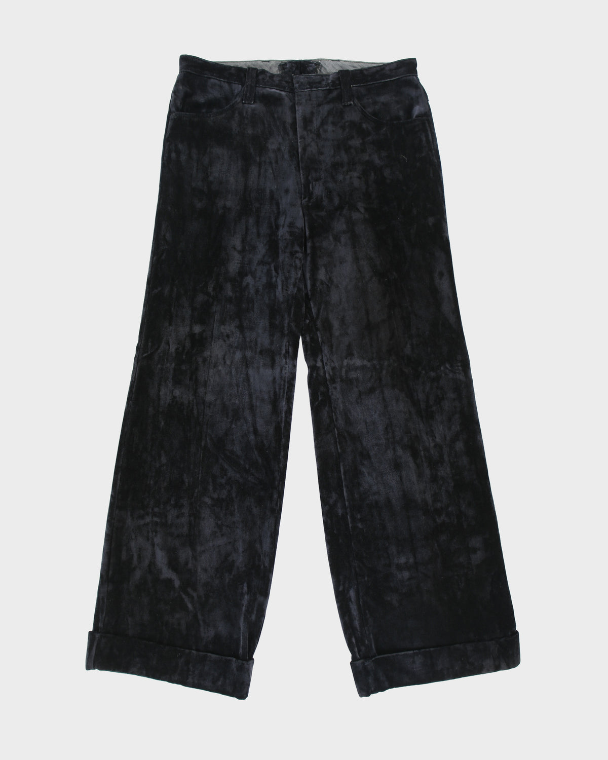 Vintage 1970s Velvet Mid Rise Made In USA Wide Leg Turn-Up Trousers - W33 L32