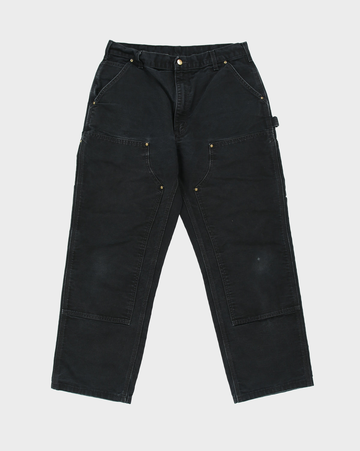 Vintage Carhartt B01 BLK Union Made In USA Firm Duck Double Front Canvas Loose Original Fit Carpenter Trousers - W34 L30