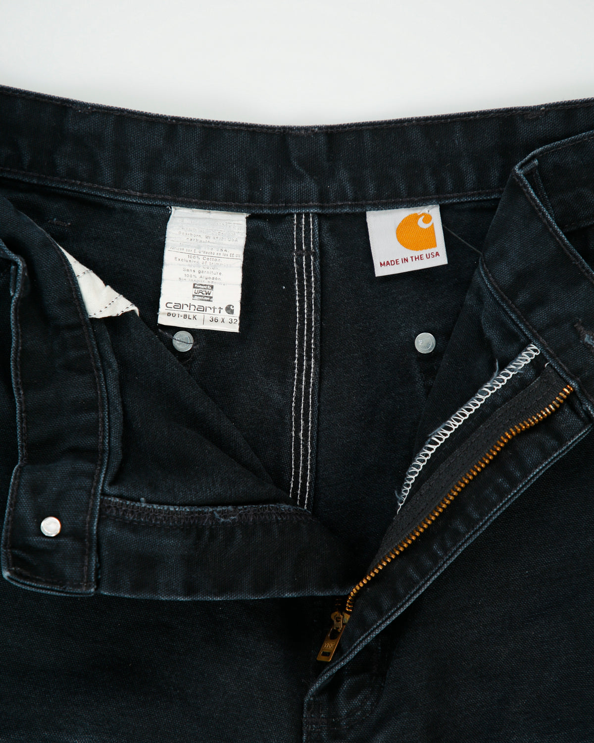 Vintage Carhartt B01 BLK Union Made In USA Firm Duck Double Front Canvas Loose Original Fit Carpenter Trousers - W34 L30