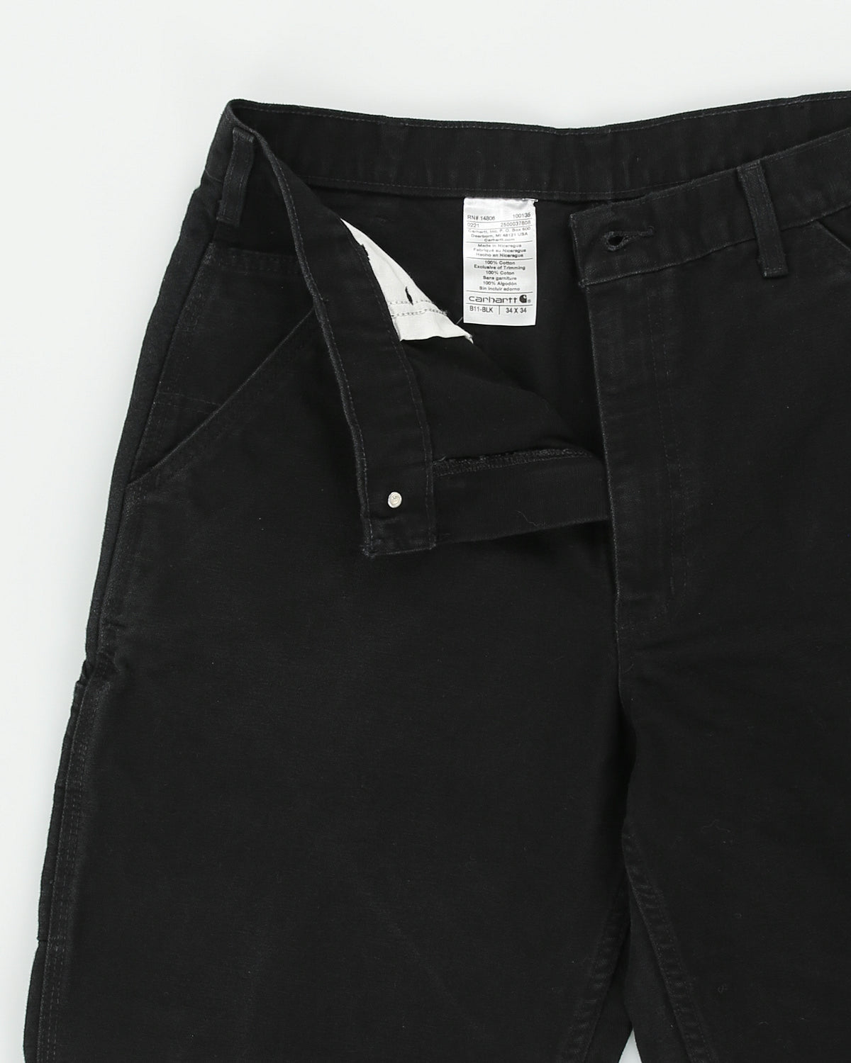 DS Carhartt B11 BLK Washed Duck Canvas Loose Dungaree Fit Carpenter Trousers - W34 L34