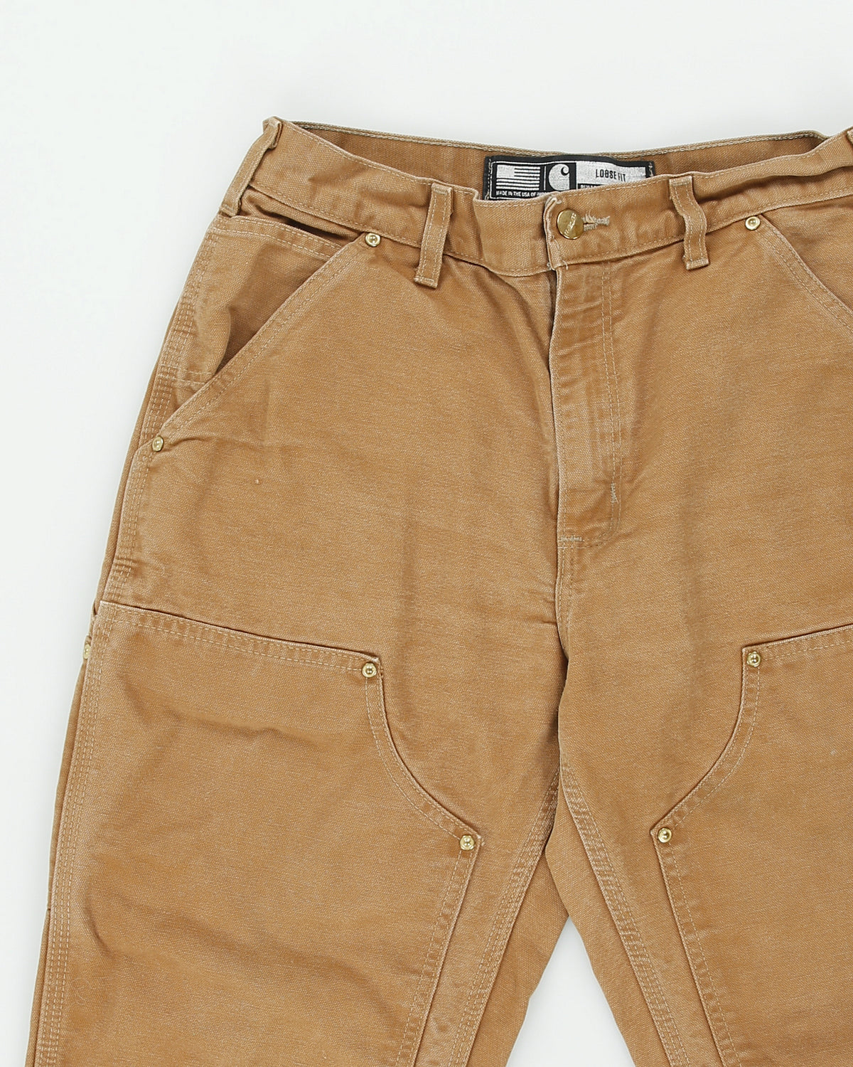 Carhartt B01 BRN Firm Duck Canvas Double Front Union Made In USA Loose Fit Carpenter Trousers - W30 L30
