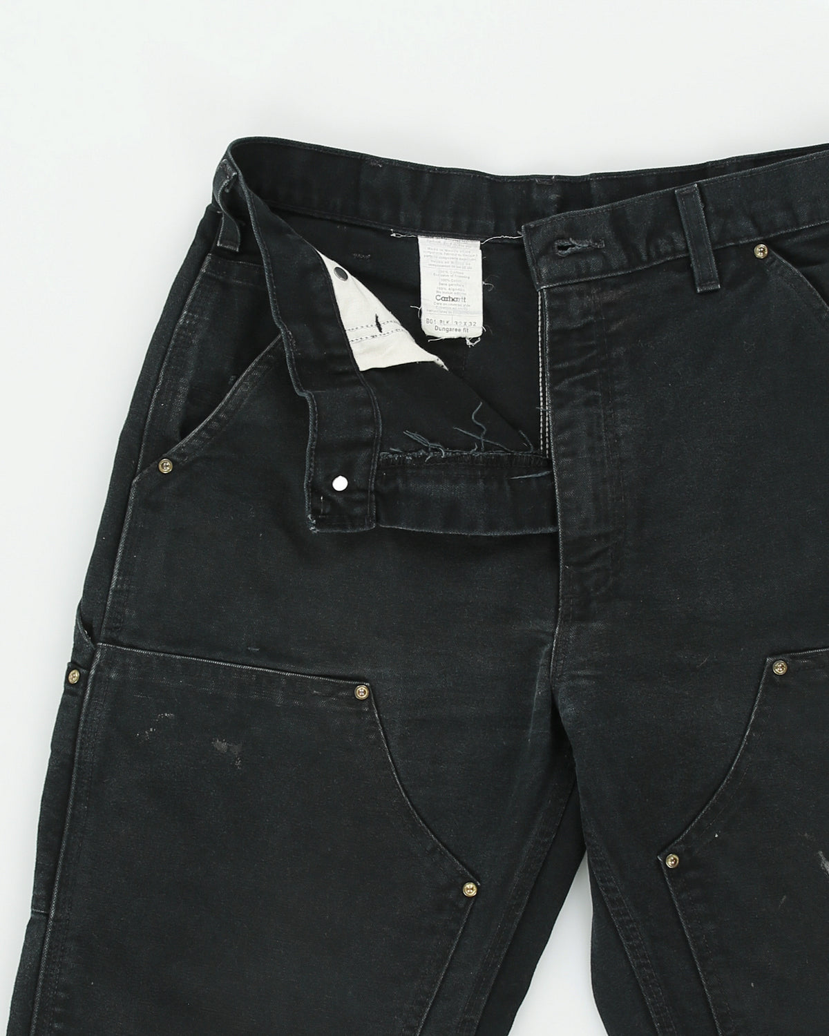 Vintage '06 Y2K Carhartt B01 BLK Firm Duck Canvas Double Front Dungaree Fit Carpenter Trousers - W32 L32