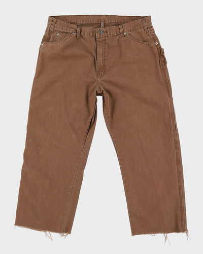 Vintage 90s Dickies Brown Carpenter Trousers With Raw Hem - W38