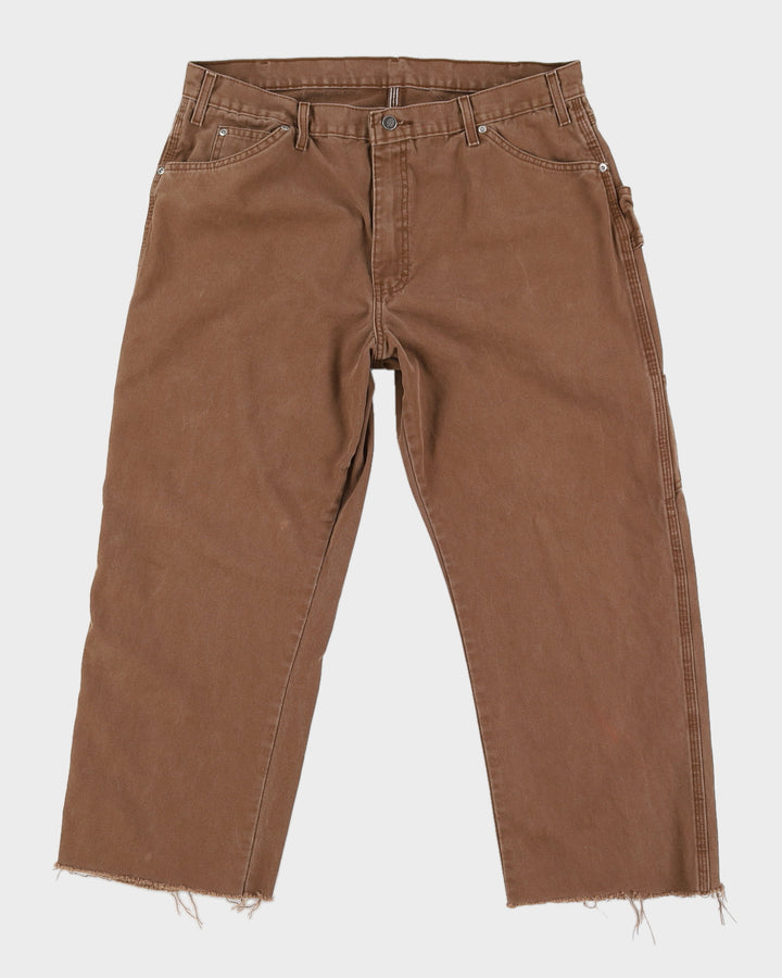 Vintage 90s Dickies Brown Carpenter Trousers With Raw Hem - W38