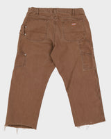 Vintage 90s Dickies Brown Carpenter Trousers With Raw Hem - W38