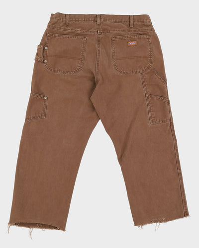 Vintage 90s Dickies Brown Carpenter Trousers With Raw Hem - W38