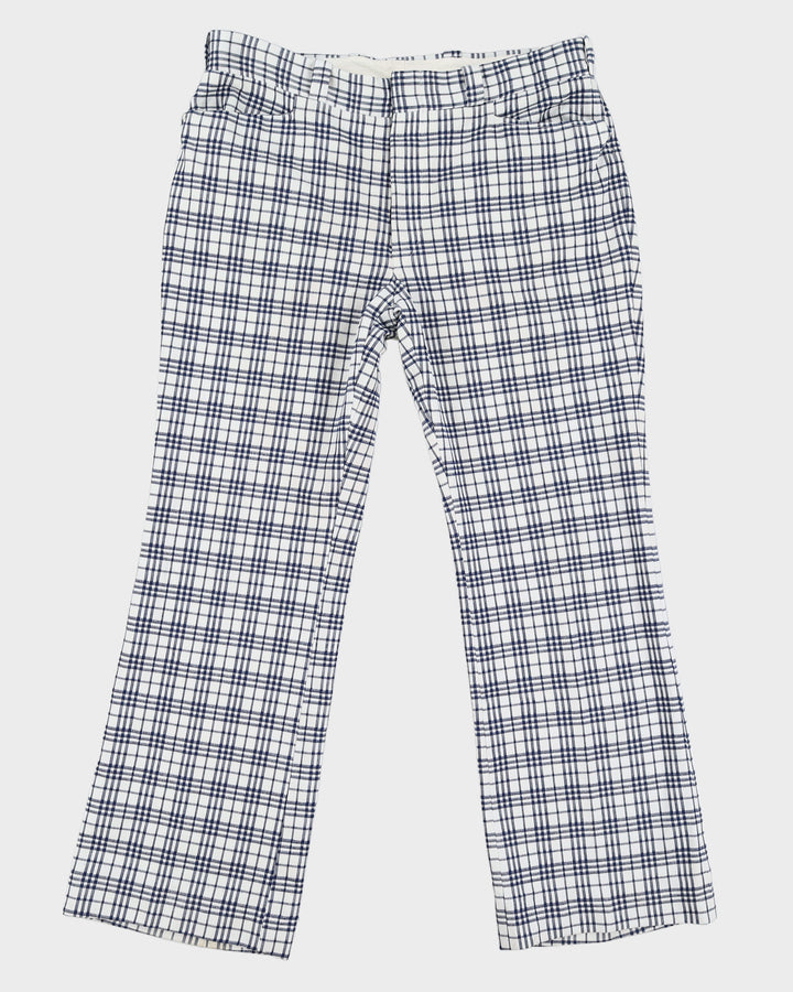 Vintage 70s Don Parker Checked White / Blue  Trousers - W38 L32