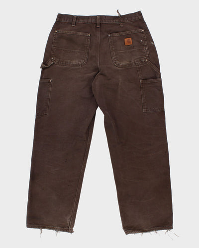 Thrashed 90s Carhartt Faded Black Double Knee Workwear Jeans - W32 L30