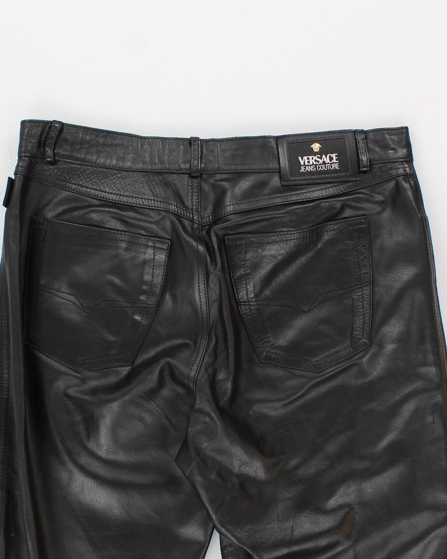 Men's Black Versace Jeans Leather Trousers - 32