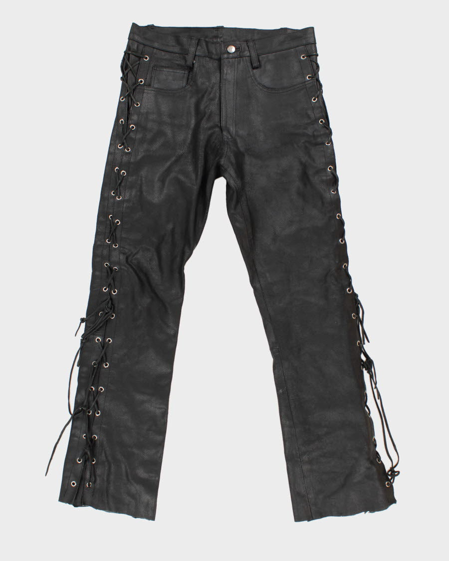 Men's Black Leather Laced Trousers - 32