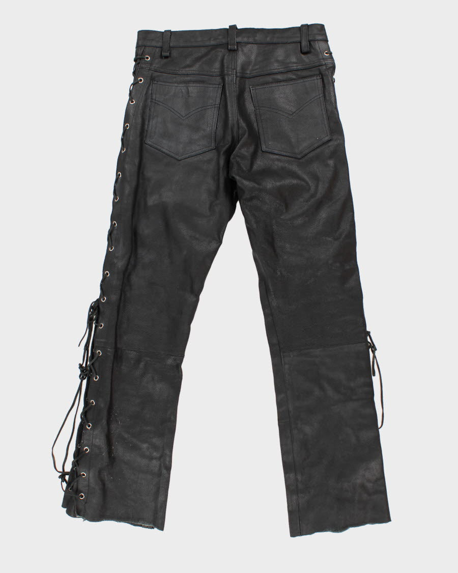 Men's Black Leather Laced Trousers - 32