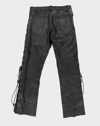 Men's Black Leather Laced Trousers - 32