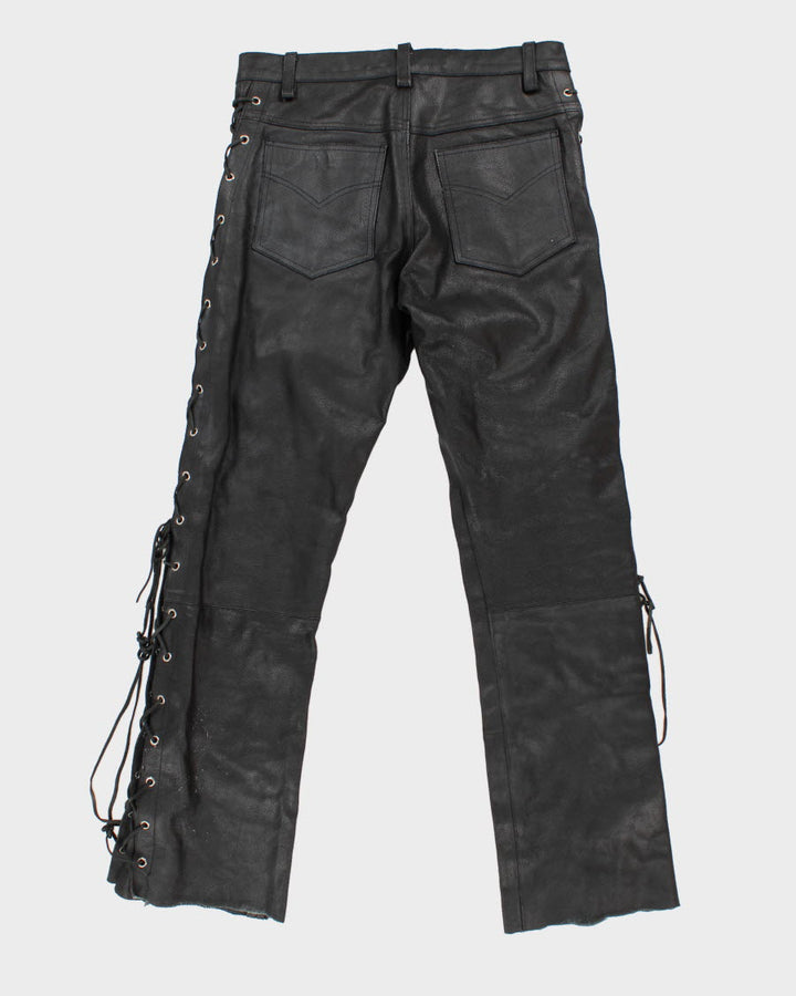 Men's Black Leather Laced Trousers - 32