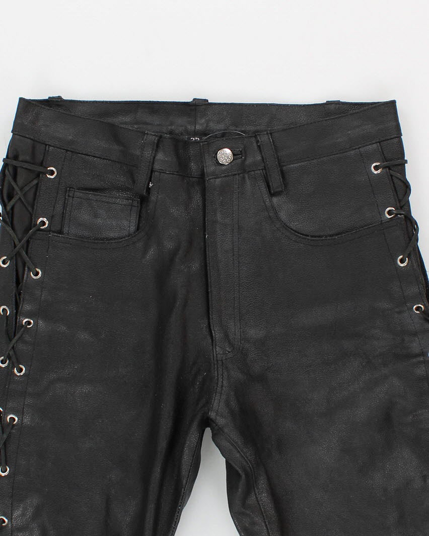Men's Black Leather Laced Trousers - 32