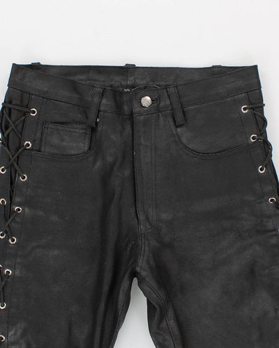 Men's Black Leather Laced Trousers - 32