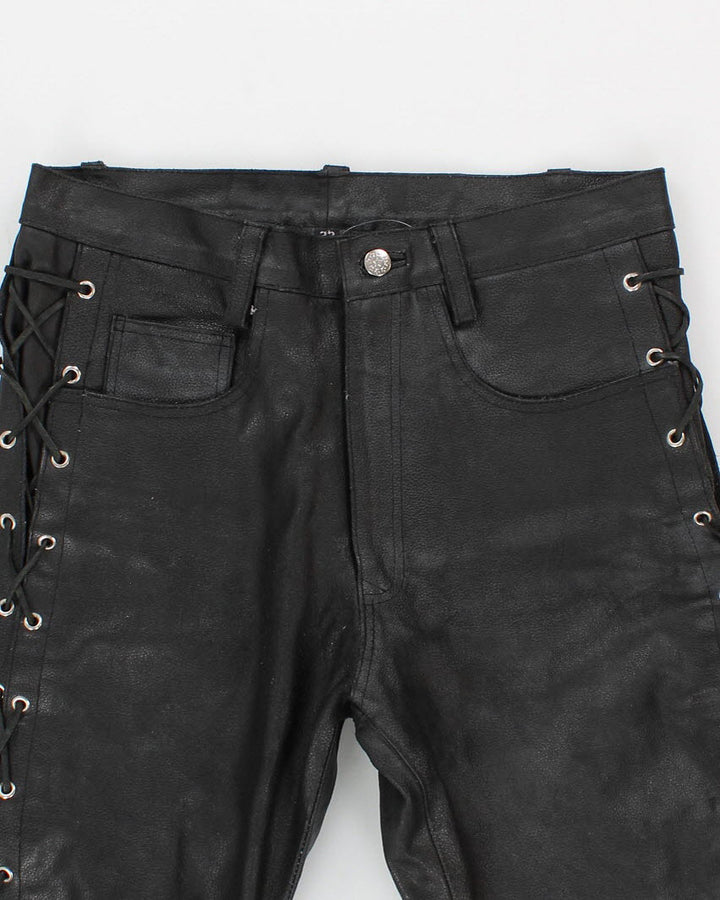 Men's Black Leather Laced Trousers - 32