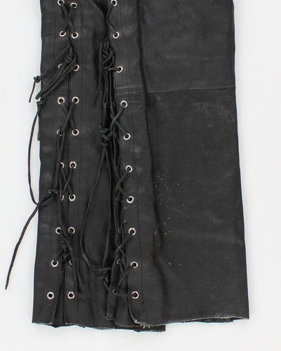 Men's Black Leather Laced Trousers - 32