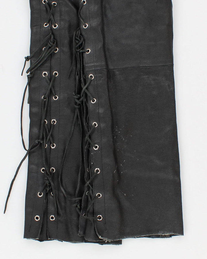 Men's Black Leather Laced Trousers - 32
