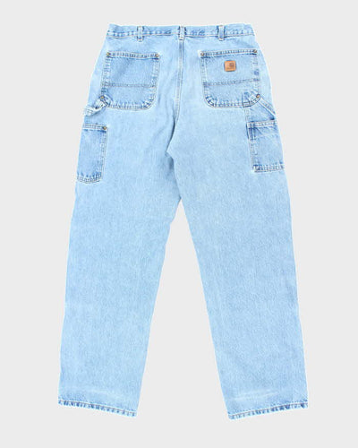 Vintage Carhartt Blue Denim Heavyweight Double Knee Carpenter Trousers - W34 L32