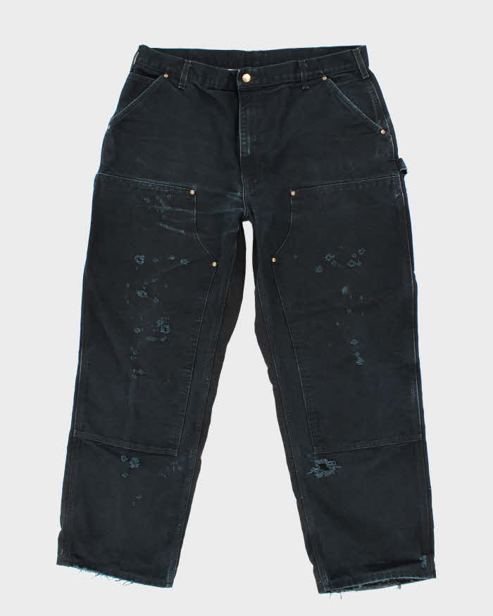 Vintage Carhartt Black Distressed Double Knee Carpenter Trousers - W36 L30