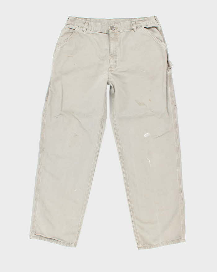 Vintage Carhartt Green Faded Single Knee Carpenter Trousers - W34 L31