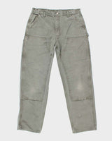 Vintage 90's Carhartt Green Faded Double Knee Carpenter Trousers - W35 L31