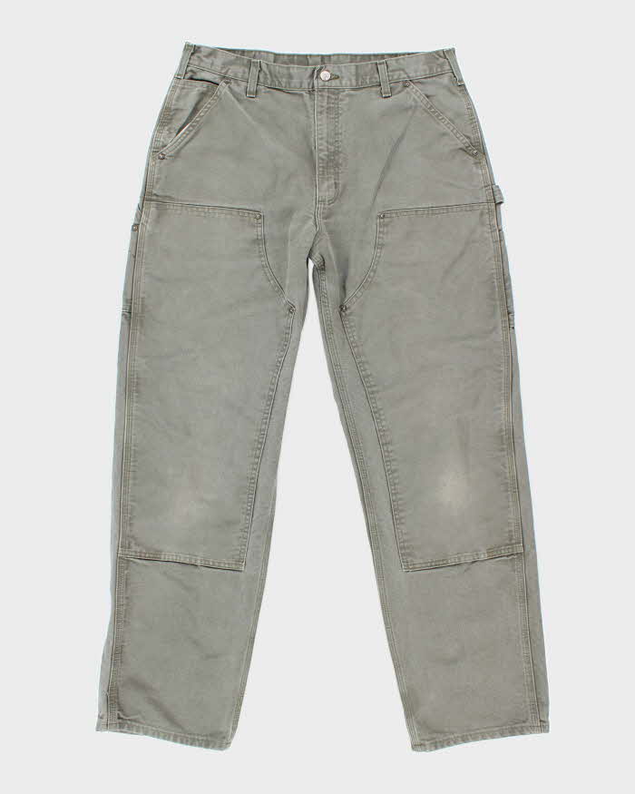 Vintage 90's Carhartt Green Faded Double Knee Carpenter Trousers - W35 L31