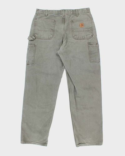 Vintage 90's Carhartt Green Faded Double Knee Carpenter Trousers - W35 L31