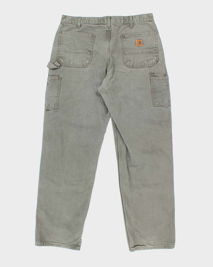 Vintage 90's Carhartt Green Faded Double Knee Carpenter Trousers - W35 L31