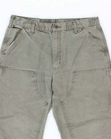 Vintage 90's Carhartt Green Faded Double Knee Carpenter Trousers - W35 L31