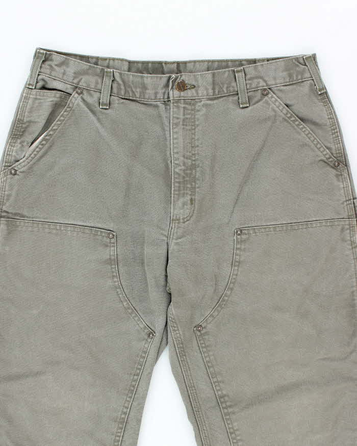 Vintage 90's Carhartt Green Faded Double Knee Carpenter Trousers - W35 L31