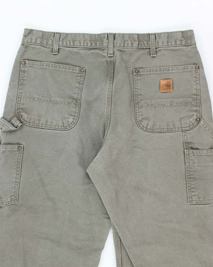 Vintage 90's Carhartt Green Faded Double Knee Carpenter Trousers - W35 L31