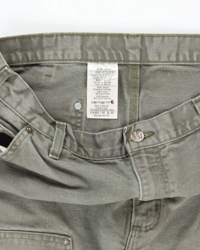 Vintage 90's Carhartt Green Faded Double Knee Carpenter Trousers - W35 L31